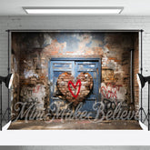 Aperturee - Shabby Brick Wall Heart Valentines Day Backdrop